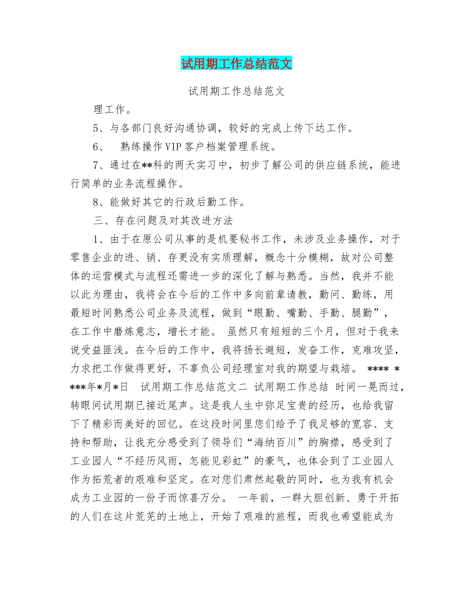 试用期工作总结范文_第1页