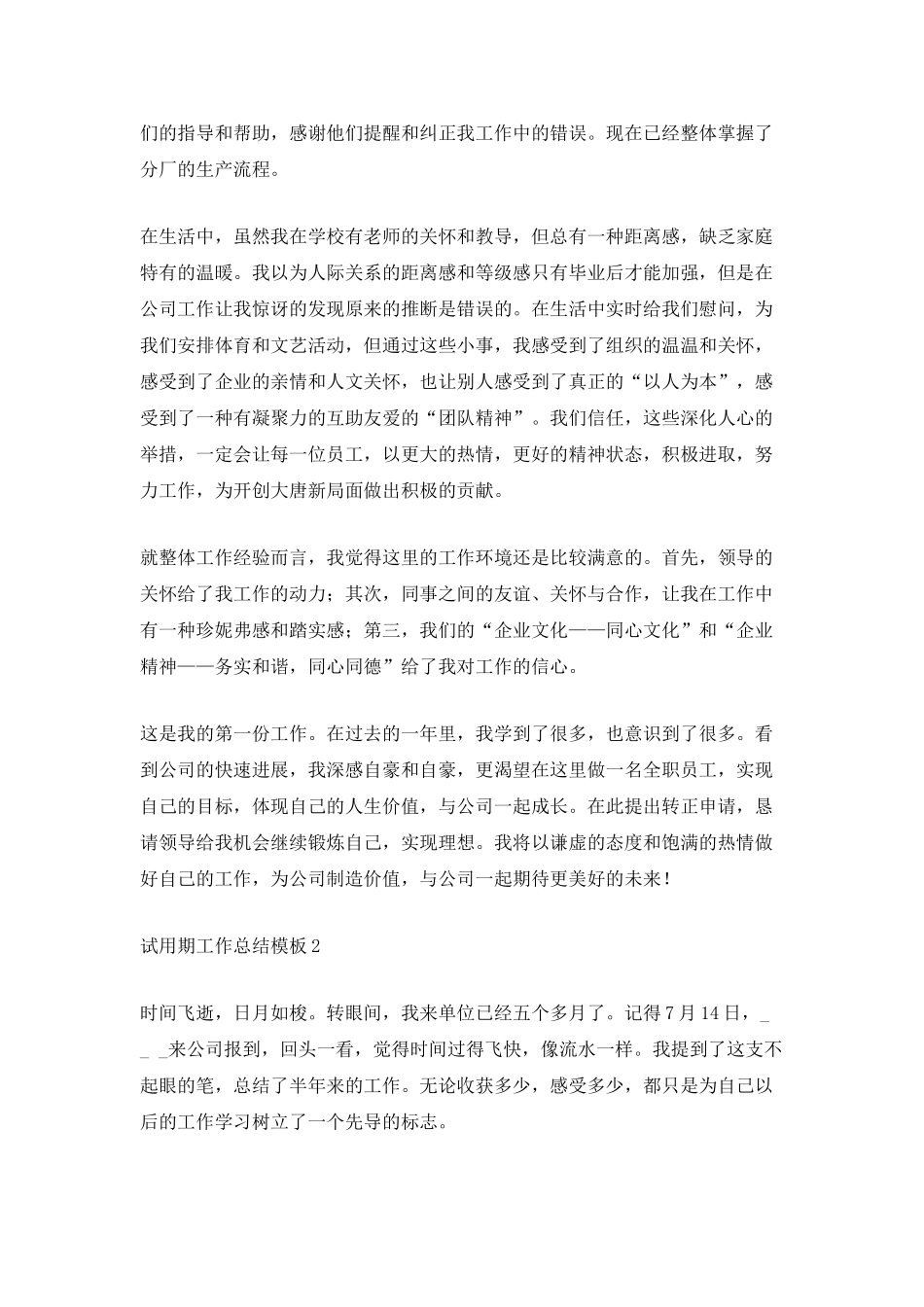 试用期工作总结模板2025_第2页