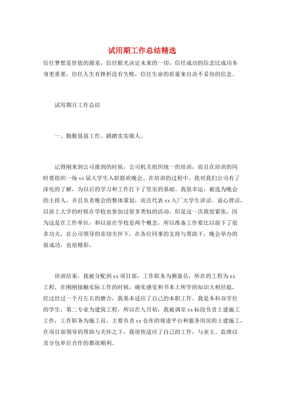 试用期工作总结精选_第1页