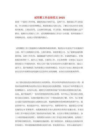 试用期工作总结范文2025
