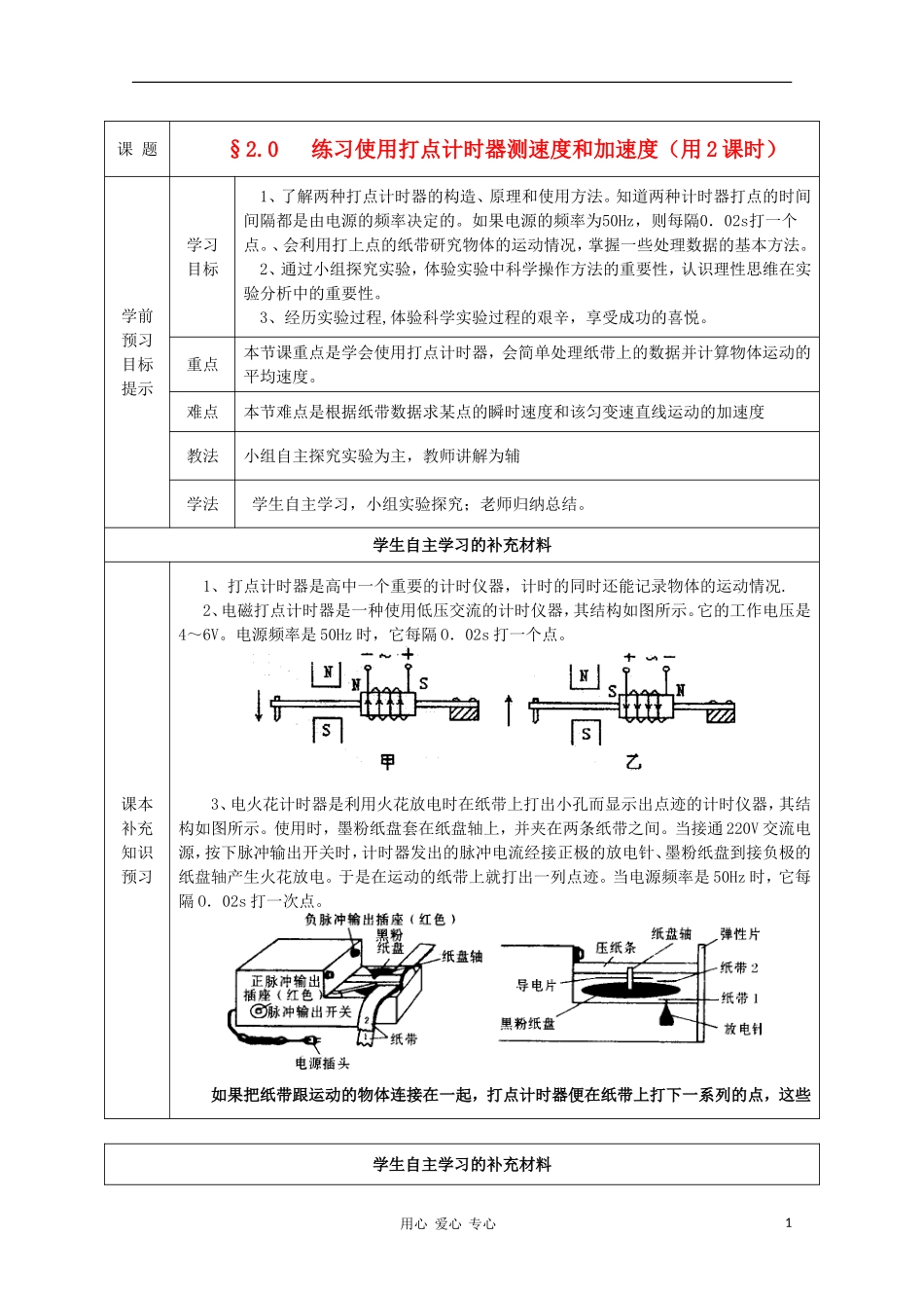 陕西省兴平市秦岭中学高中物理《20 练习使用打点计时器测速度和加速度》学案_第1页