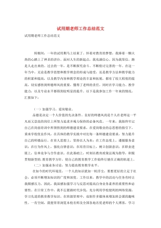 试用期教师工作总结范文