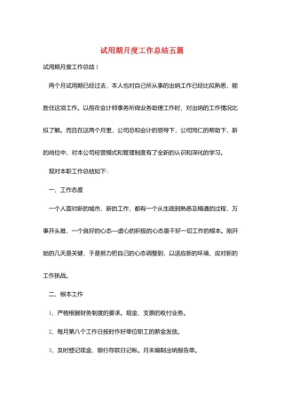 试用期月度工作总结五篇