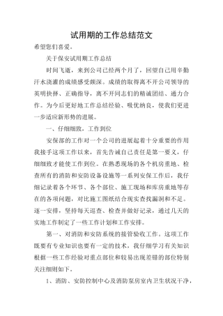 试用期的工作总结范文