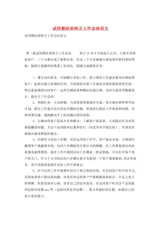 试用期结束转正工作总结范文