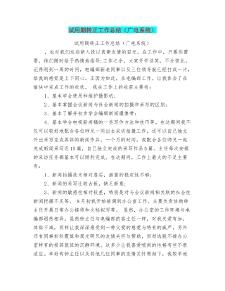 试用期转正工作总结(广电系统)