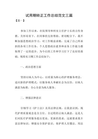 试用期转正工作总结范文三篇