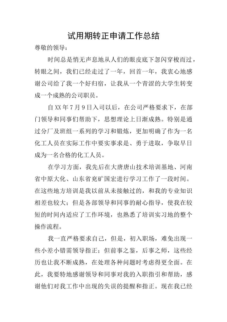 试用期转正申请工作总结_第1页