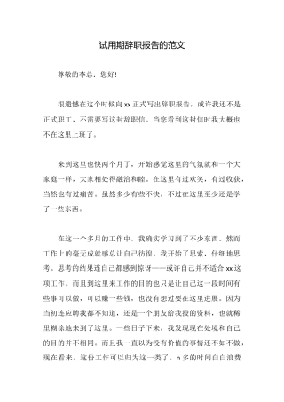 试用期辞职报告的范文