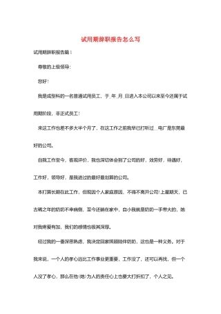 试用期辞职报告怎么写
