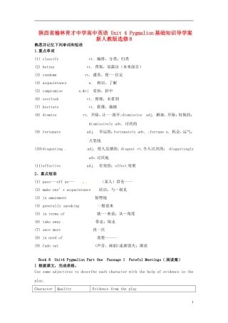 陕西省榆林育才中学高中英语 Unit 4 Pygmalion基础知识导学案 新人教版选修8