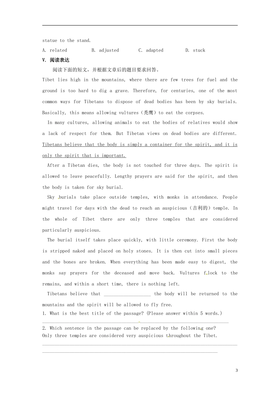 陕西省榆林育才中学高中英语 Unit 5 Travelling abroad综合练习导学案（基础篇）新人教版选修7_第3页
