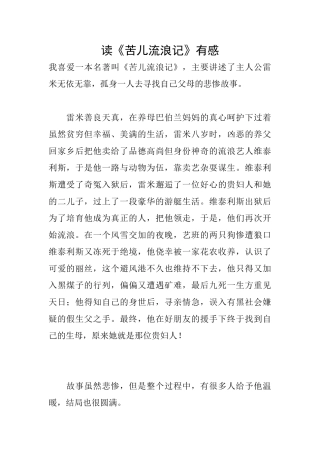 读《苦儿流浪记》有感