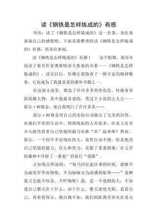 读《钢铁是怎样炼成的》有感