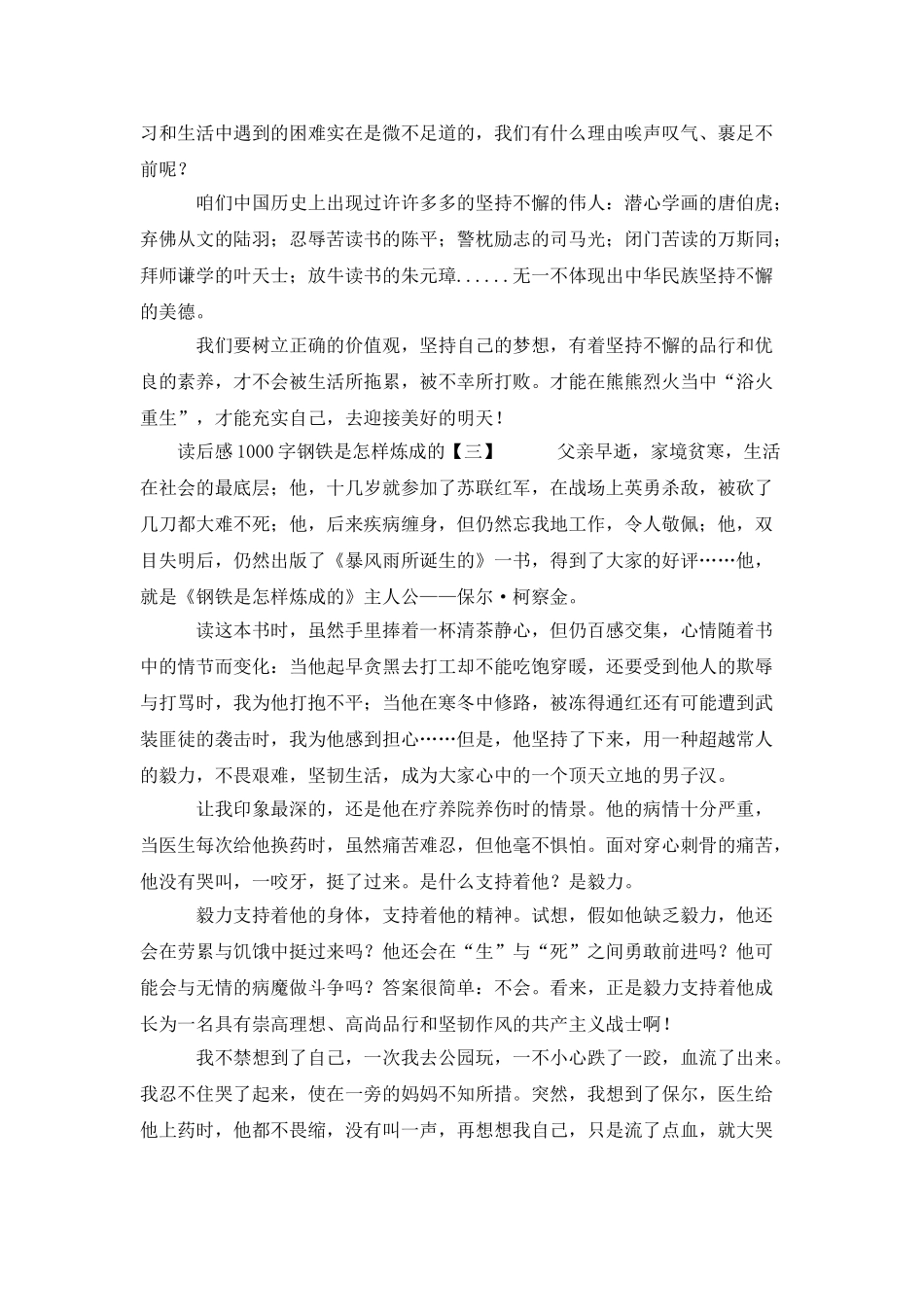 读后感1000字钢铁是怎样炼成的_第3页