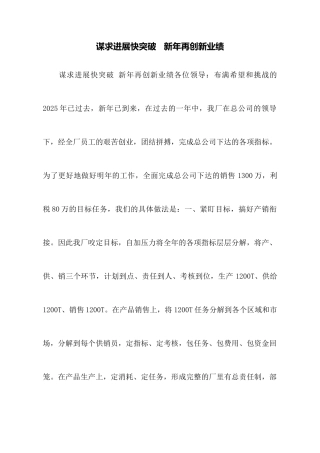 谋求发展快突破新年再创新业绩
