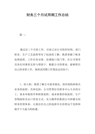 财务三个月试用期工作总结