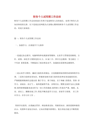 财务个人试用期工作总结