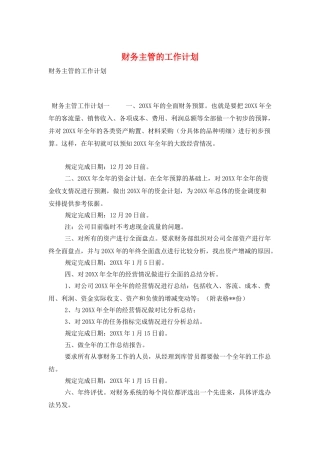 财务主管的工作计划