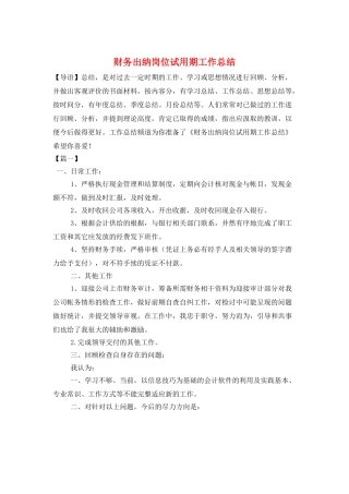 财务出纳岗位试用期工作总结