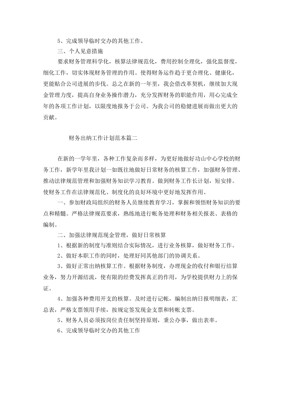 财务出纳工作计划范本_第2页