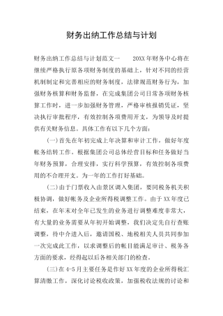财务出纳工作总结与计划