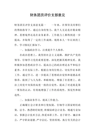 财务团员评价支部意见
