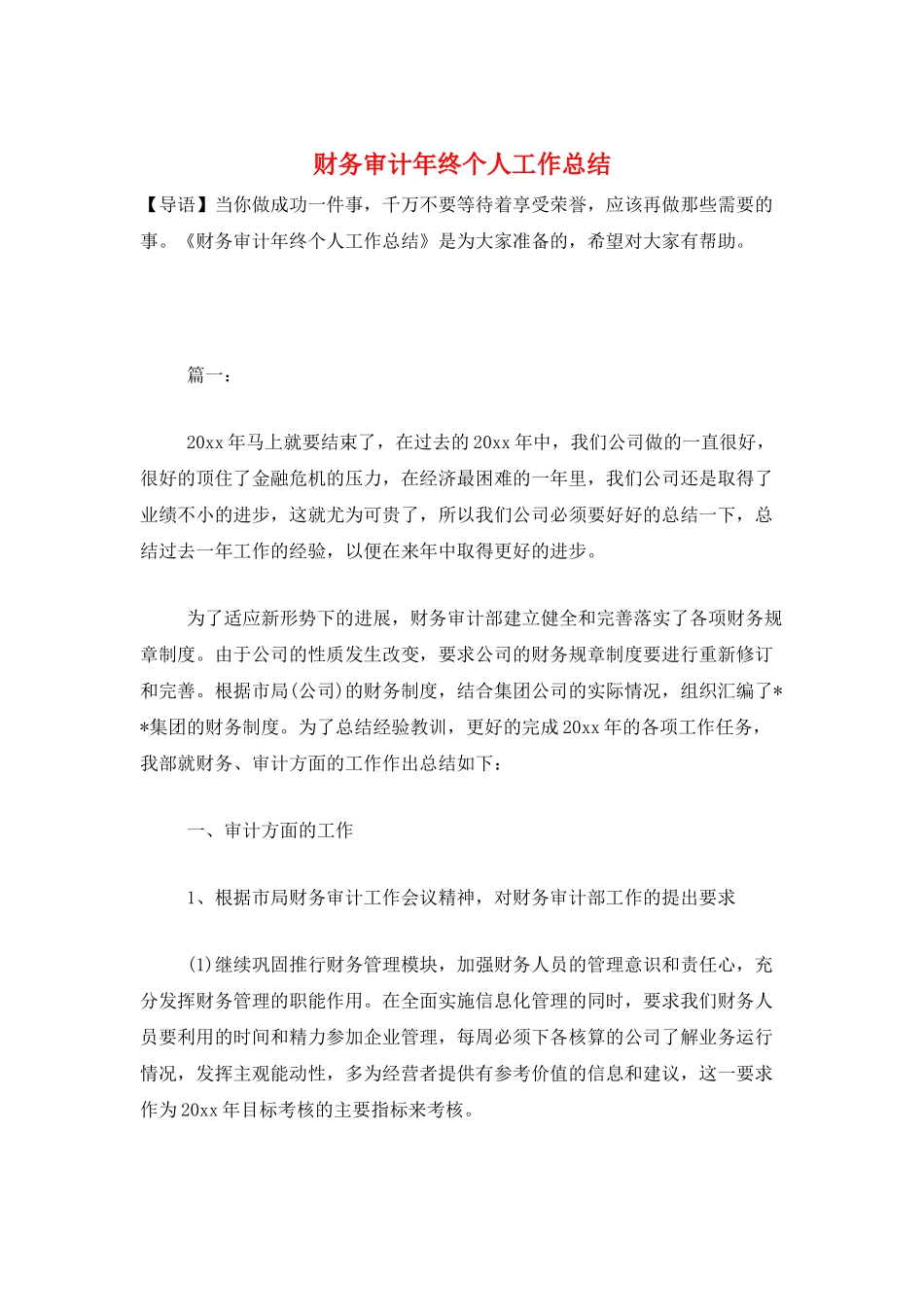 财务审计年终个人工作总结_第1页