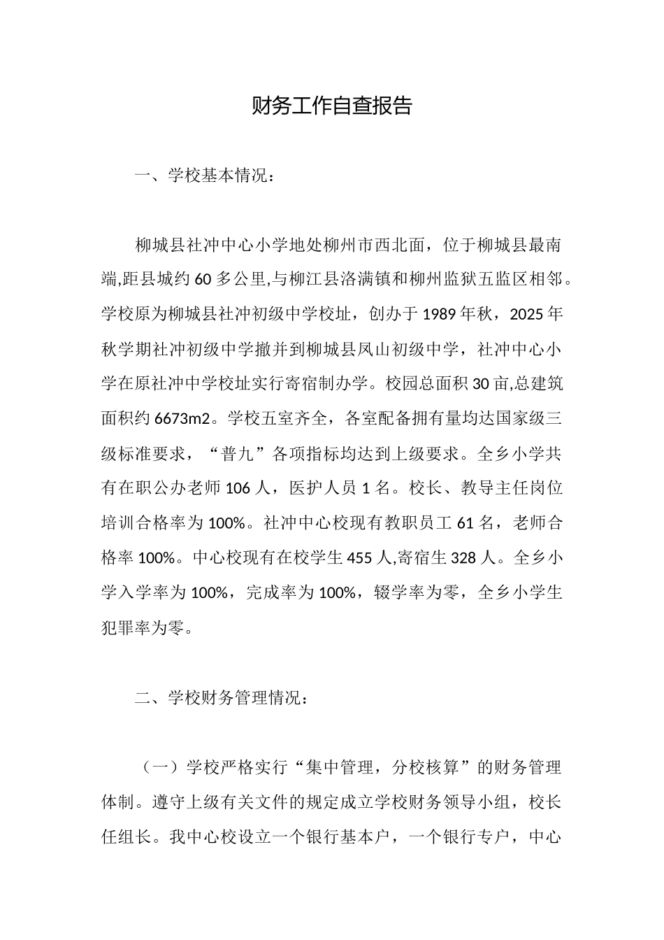 财务工作自查报告_第1页