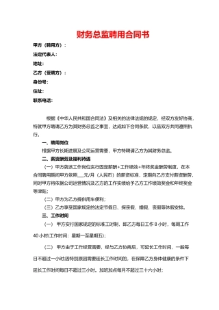 财务总监聘用合同(专业版)