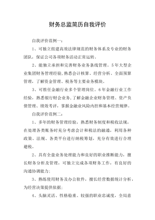 财务总监简历自我评价