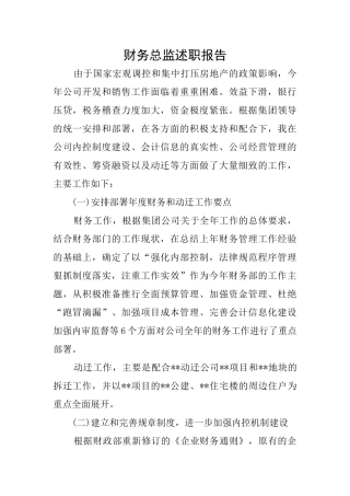 财务总监述职报告