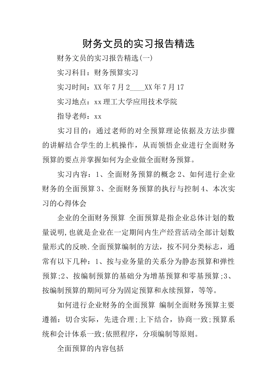 财务文员的实习报告精选_第1页