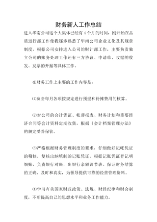 财务新人工作总结