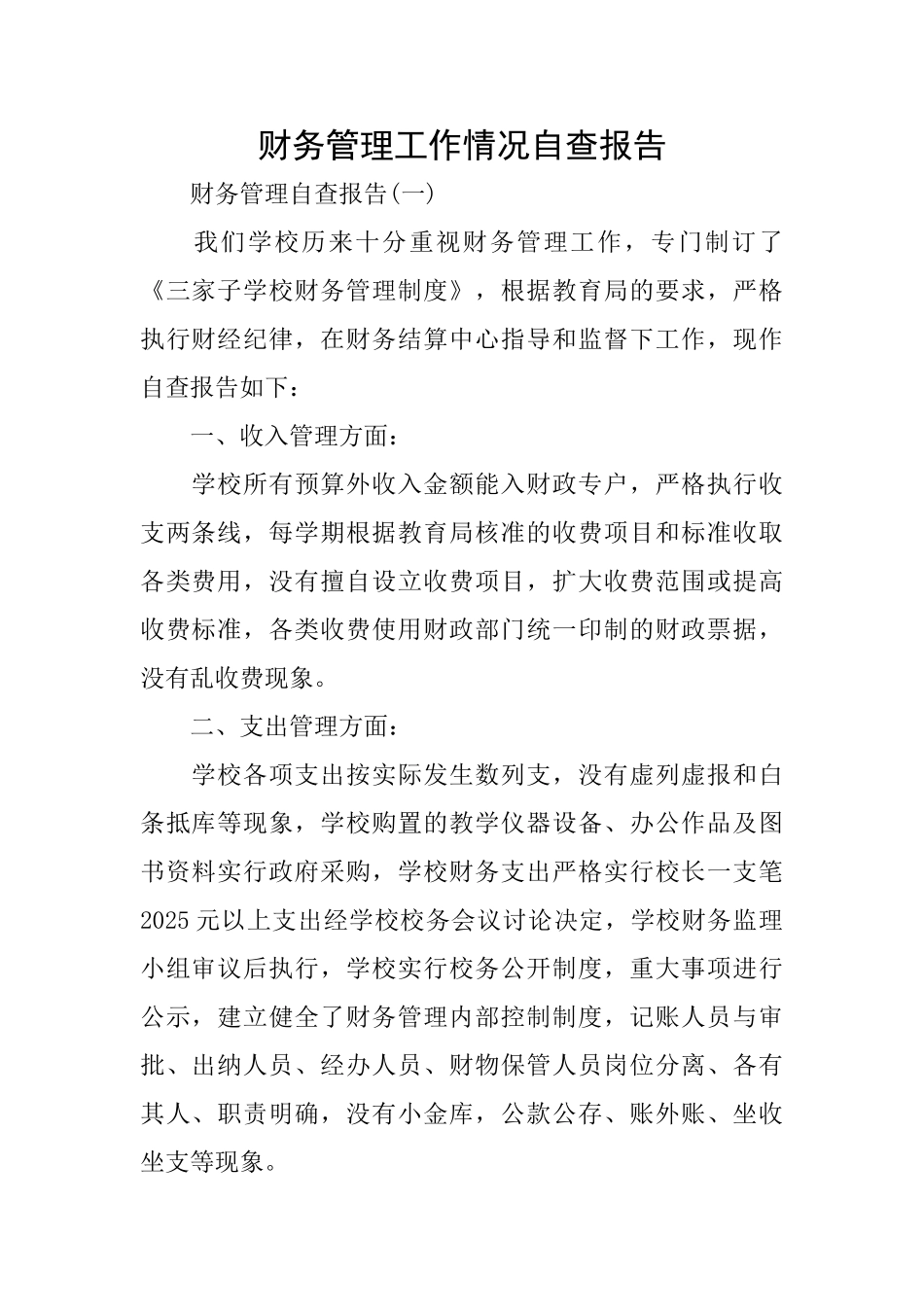 财务管理工作情况自查报告_第1页