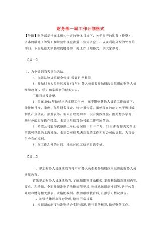 财务部一周工作计划格式