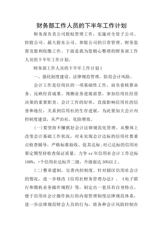 财务部工作人员的下半年工作计划