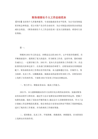 财务部部长个人工作总结范本