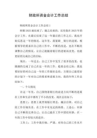 财政所资金会计工作总结