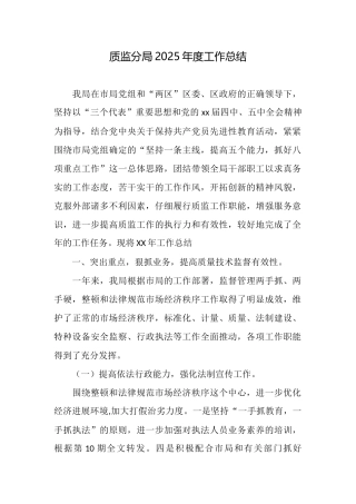 质监分局2025年度工作总结