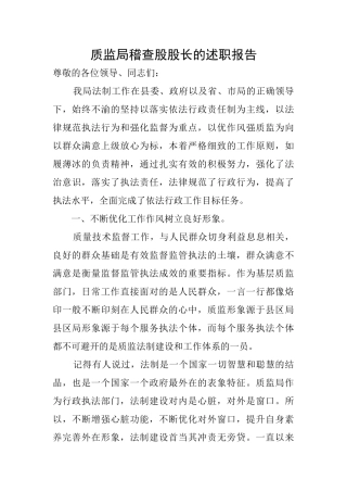 质监局稽查股股长的述职报告