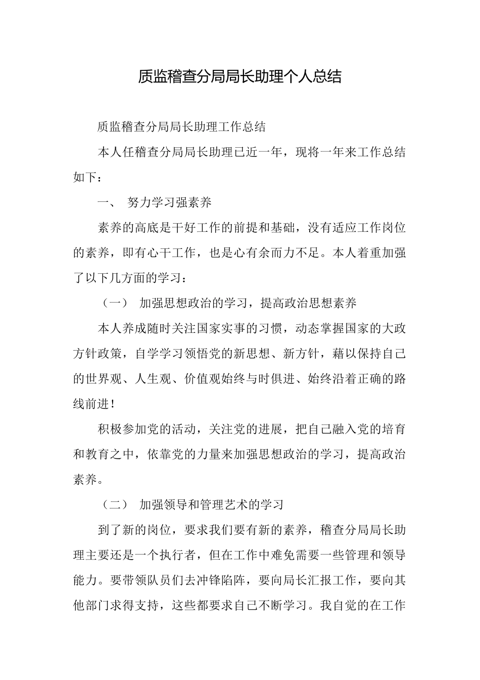 质监稽查分局局长助理个人总结_第1页