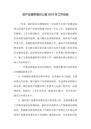 资产处置审查办公室2025年工作总结
