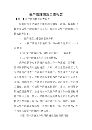 资产管理情况自查报告