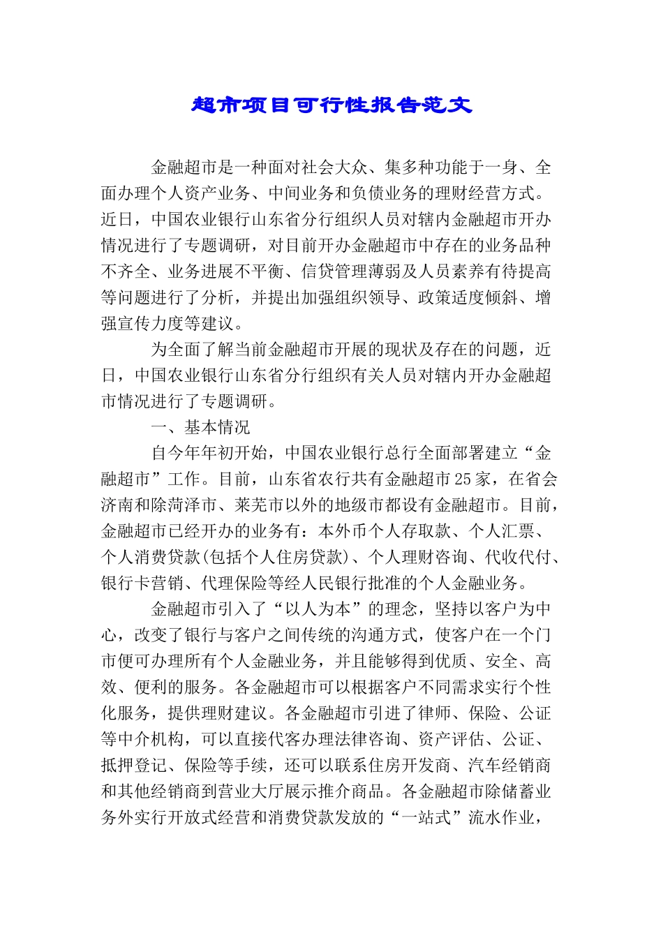 超市项目可行性报告范文_第1页