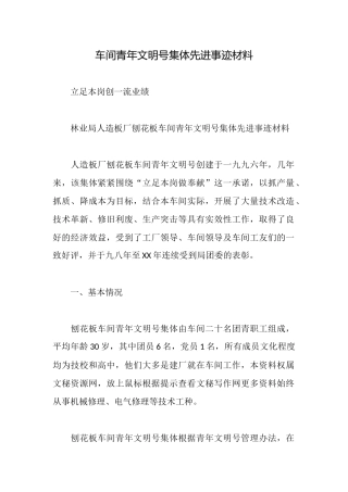 车间青年文明号集体先进事迹材料