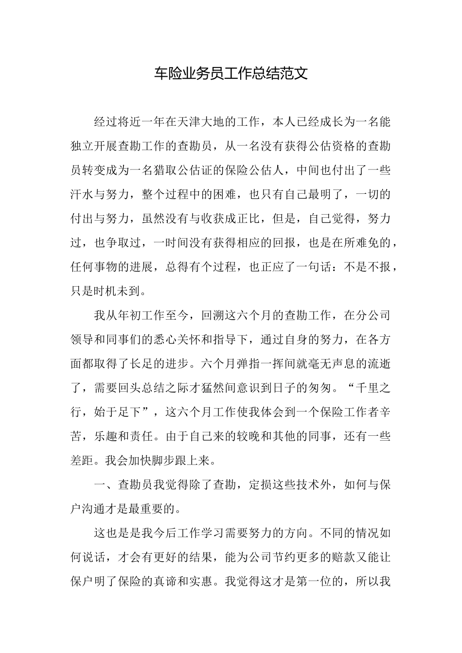 车险业务员工作总结范文_第1页
