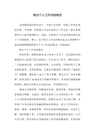 转正个人工作总结格式
