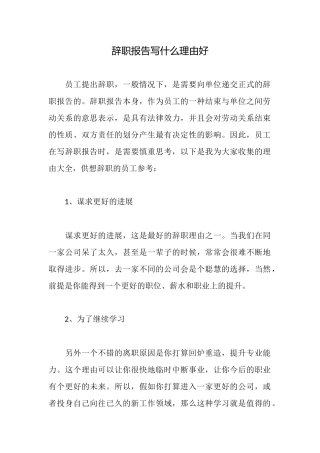 辞职报告写什么理由好