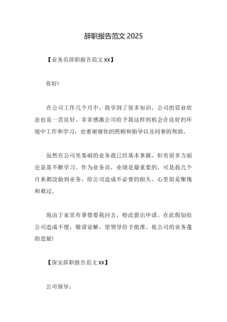 辞职报告范文2025